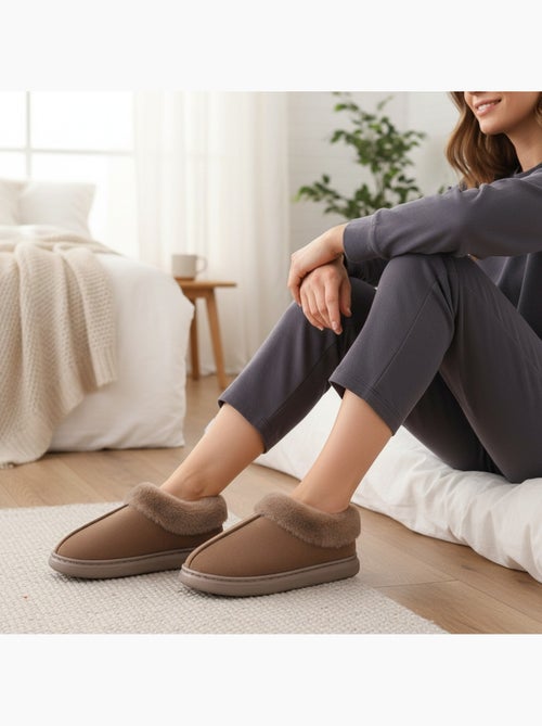 Zapatillas de casa mujer ozabi cerradas, ante sintético, cuello peluche - Kiabi