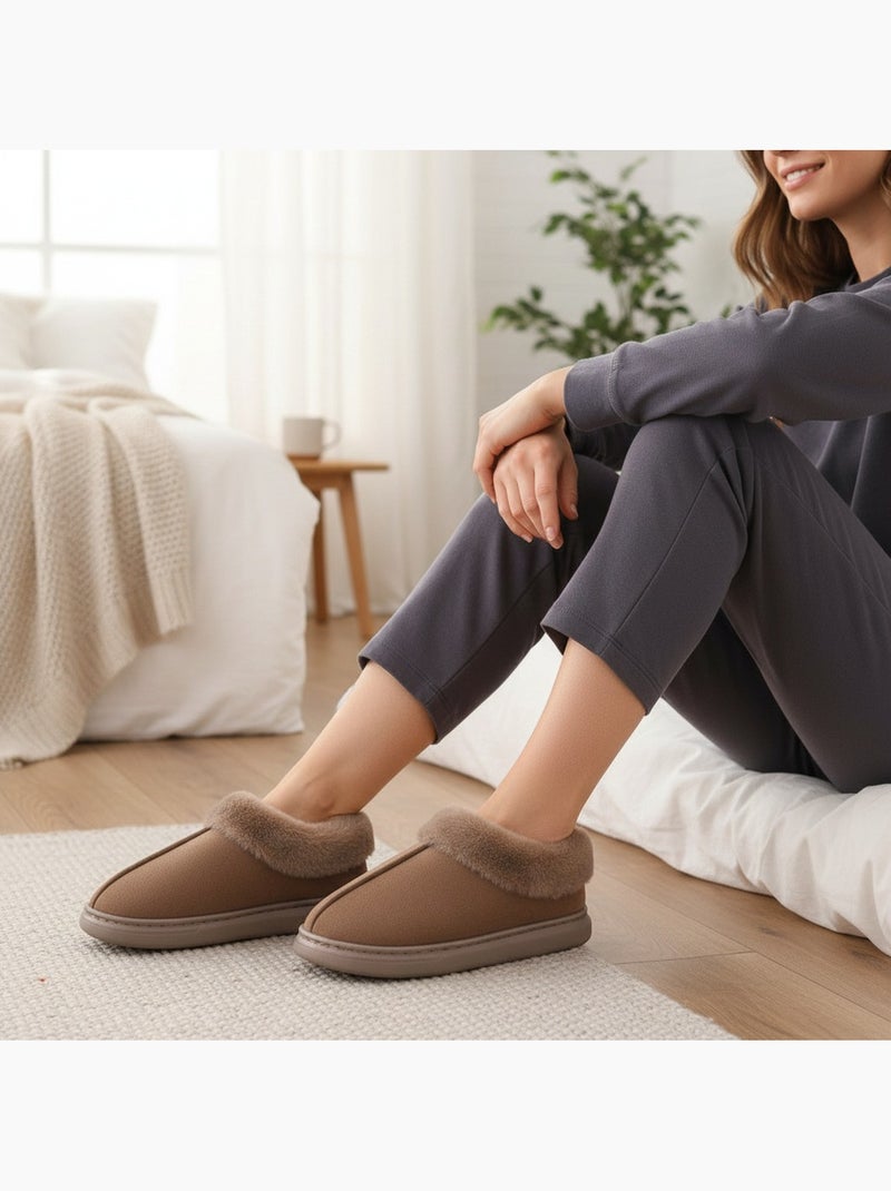 Zapatillas de casa mujer ozabi cerradas, ante sintético, cuello peluche Marrón - Kiabi