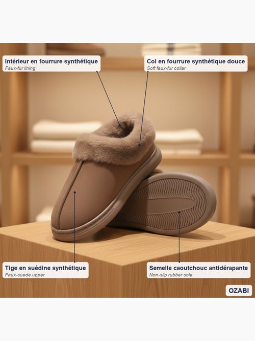 Zapatillas de casa mujer ozabi cerradas, ante sintético, cuello peluche - Kiabi