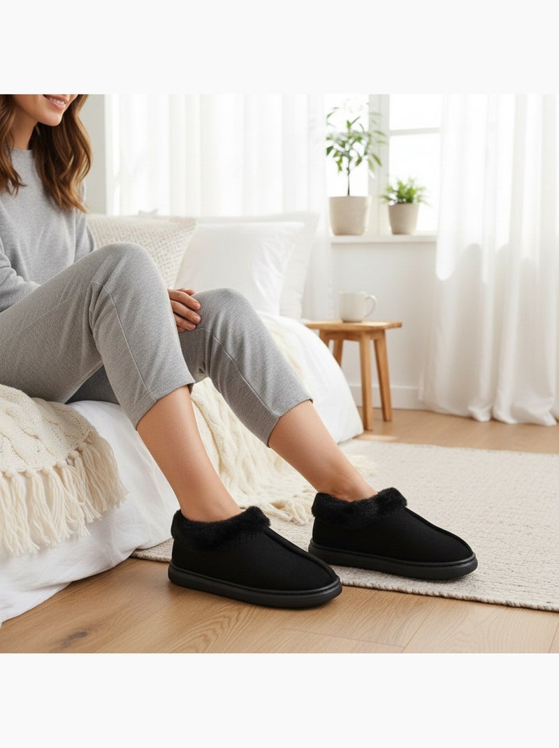 Zapatillas de casa mujer ozabi cerradas, ante sintético, cuello peluche Negro - Kiabi