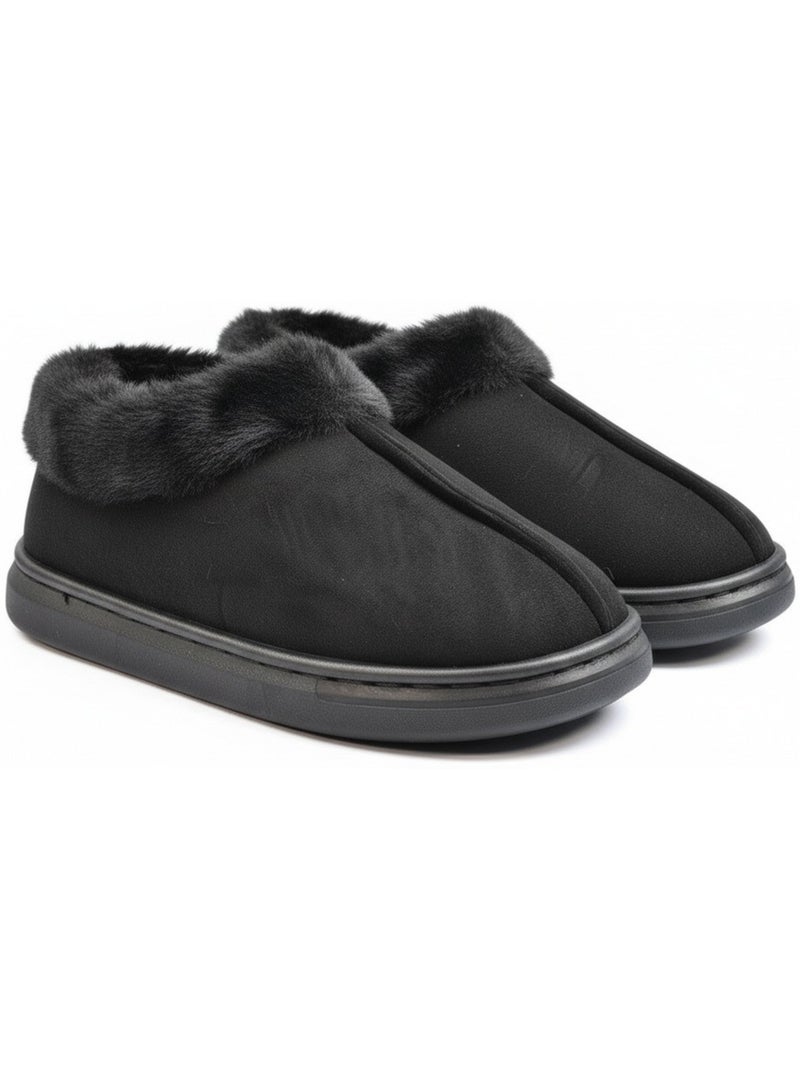 Zapatillas de casa mujer ozabi cerradas, ante sintético, cuello peluche Negro - Kiabi