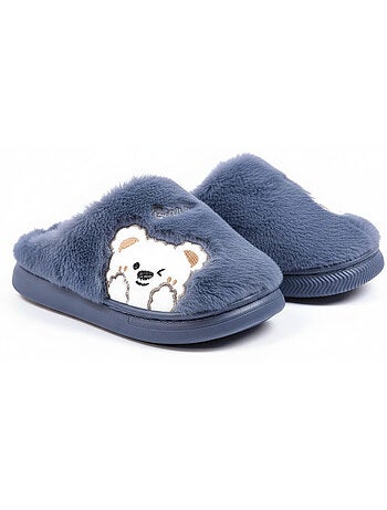 Zapatillas de casa mujer ozabi, peluche sintética, oso bordado