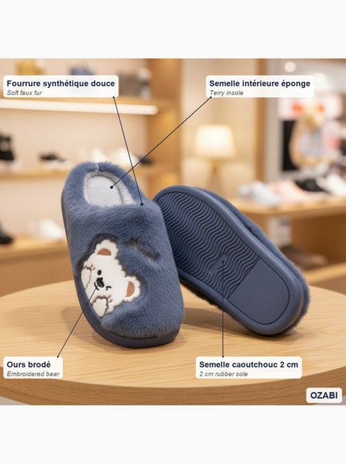Zapatillas de casa mujer ozabi, peluche sintética, oso bordado - Kiabi Zapatillas de casa mujer ozabi, peluche sintética, oso bordado - Kiabi