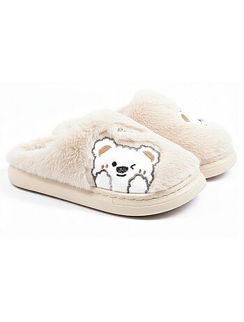 Zapatillas de casa mujer ozabi, peluche sintética, oso bordado