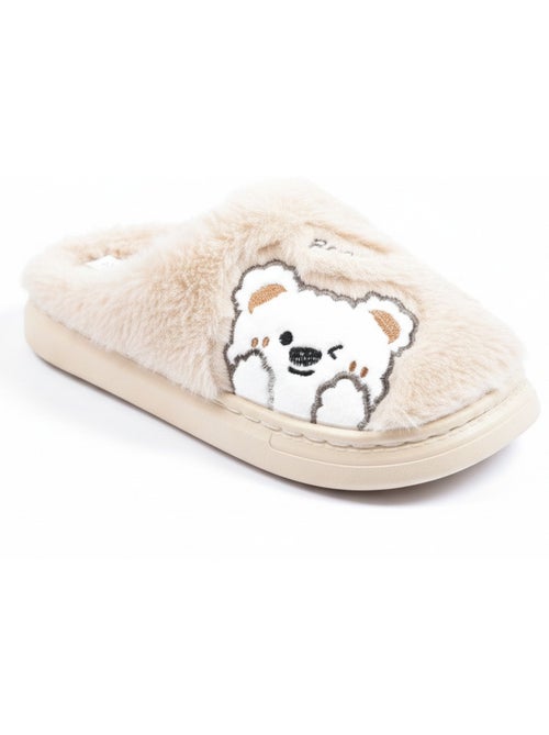 Zapatillas de casa mujer ozabi, peluche sintética, oso bordado - Kiabi
