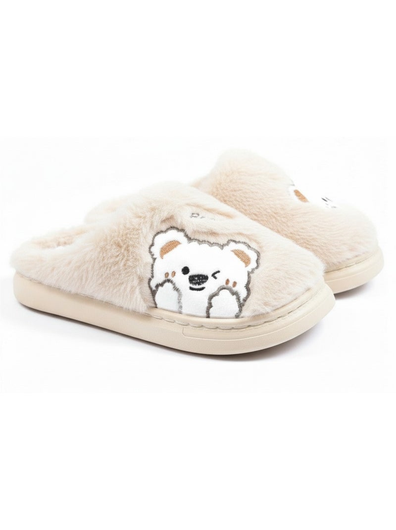 Zapatillas de casa mujer ozabi, peluche sintética, oso bordado Beige - Kiabi