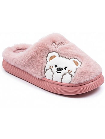 Zapatillas de casa mujer ozabi, peluche sintética, oso bordado