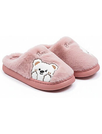 Zapatillas de casa mujer ozabi, peluche sintética, oso bordado