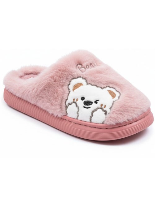 Zapatillas de casa mujer ozabi, peluche sintética, oso bordado - Kiabi Zapatillas de casa mujer ozabi, peluche sintética, oso bordado - Kiabi