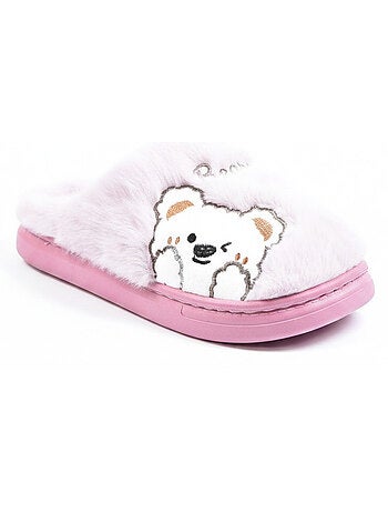 Zapatillas de casa mujer ozabi, peluche sintética, oso bordado