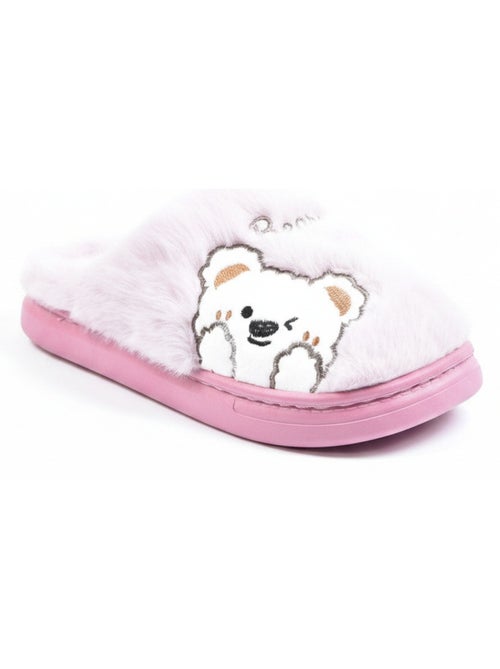 Zapatillas de casa mujer ozabi, peluche sintética, oso bordado - Kiabi
