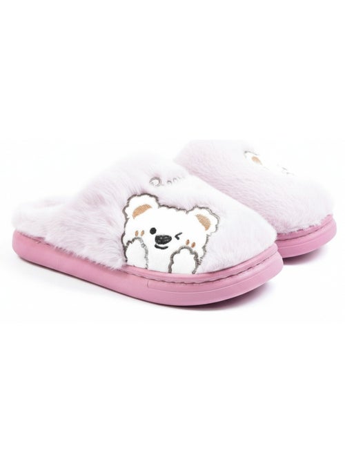 Zapatillas de casa mujer ozabi, peluche sintética, oso bordado - Kiabi