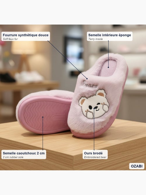 Zapatillas de casa mujer ozabi, peluche sintética, oso bordado - Kiabi