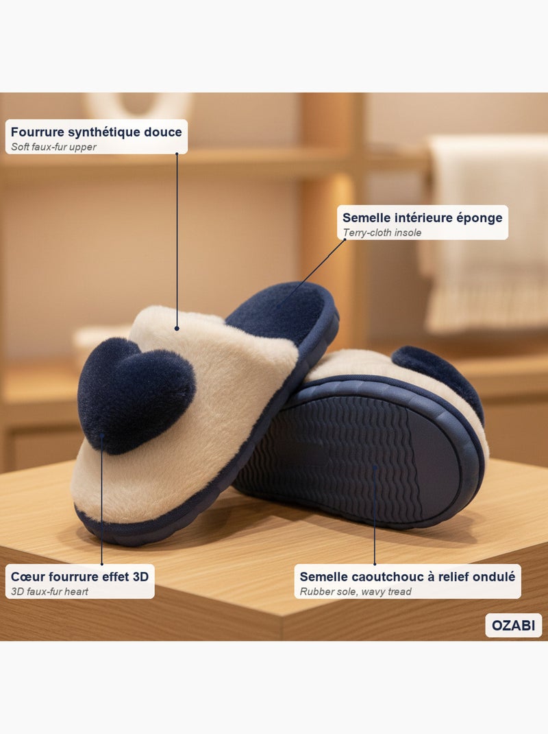 Zapatillas de casa mujer ozabi piel sintética corazón 3d Azul marino - Kiabi