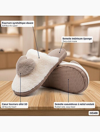 Zapatillas de casa mujer ozabi piel sintética corazón 3d