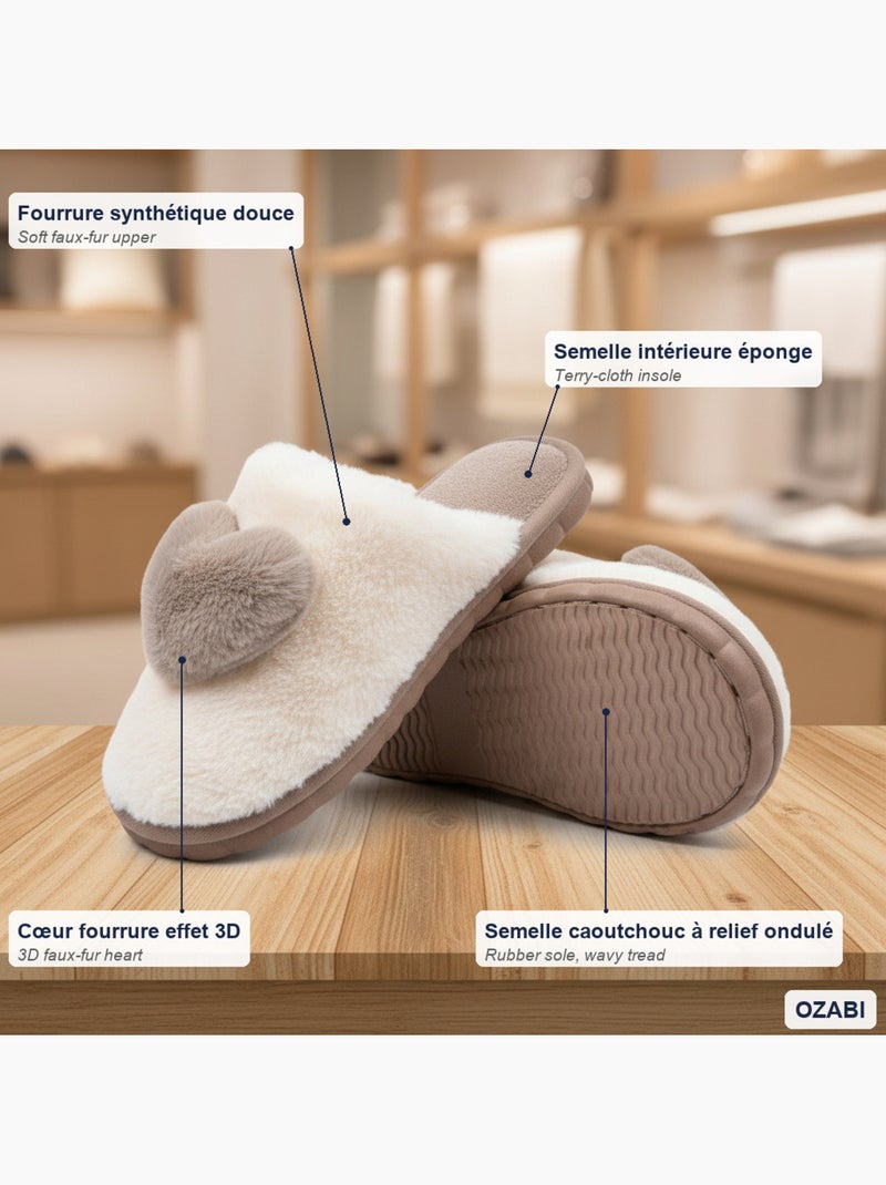 Zapatillas de casa mujer ozabi piel sintética corazón 3d Marrón - Kiabi