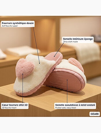 Zapatillas de casa mujer ozabi piel sintética corazón 3d