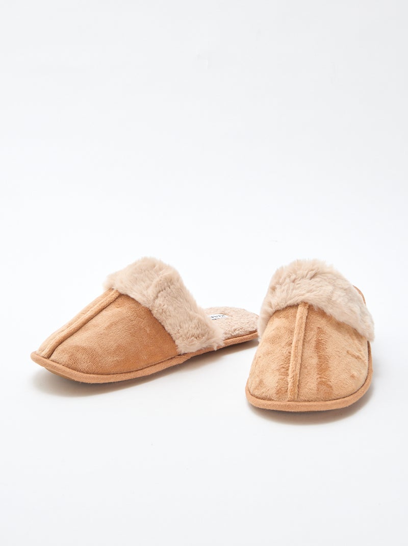 Zapatillas de casa mules de pelo sintético Beige - Kiabi