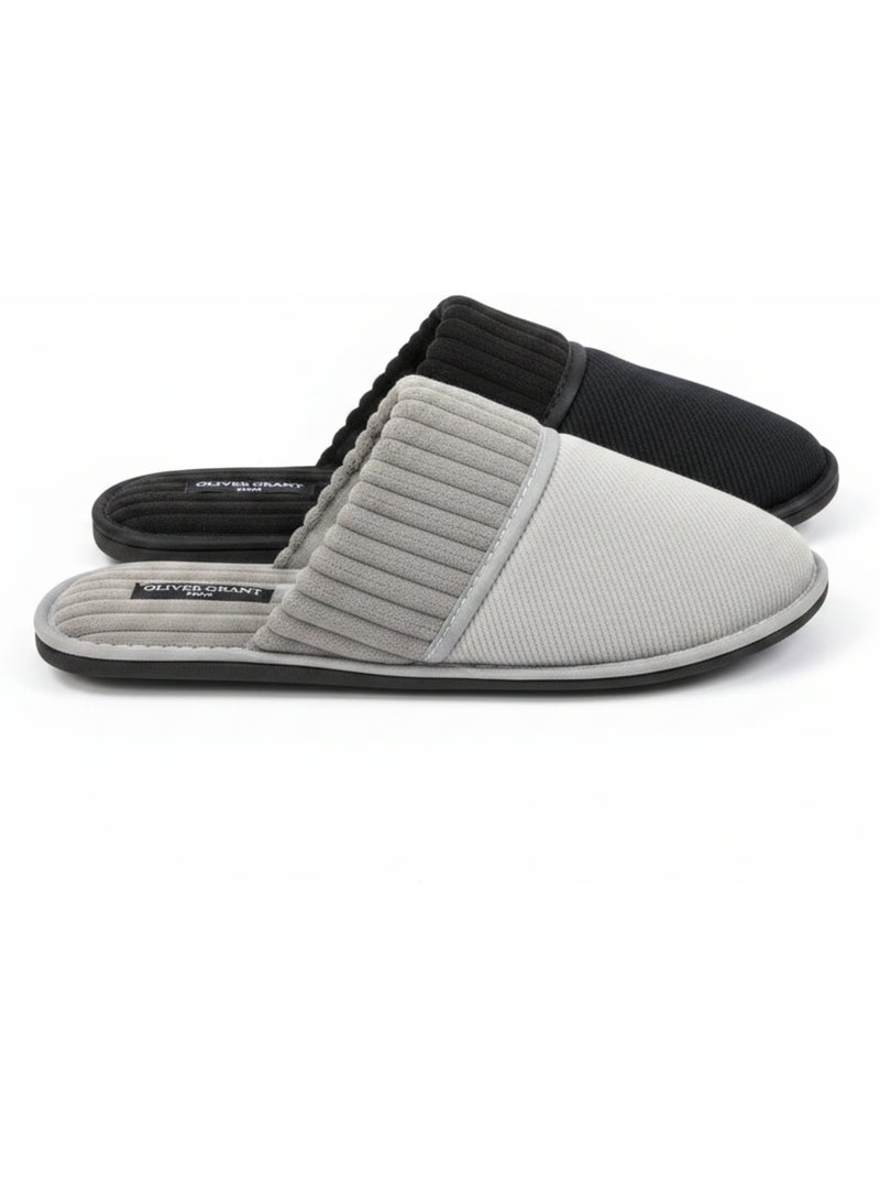 Zapatillas de casa mules hombre acanaladas pack 2 pares OLIVER GRANT PARIS Negro Gris - Kiabi