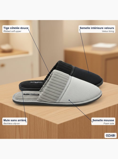 Zapatillas de casa mules hombre acanaladas pack 2 pares OLIVER GRANT PARIS - Kiabi Zapatillas de casa mules hombre acanaladas pack 2 pares OLIVER GRANT PARIS - Kiabi