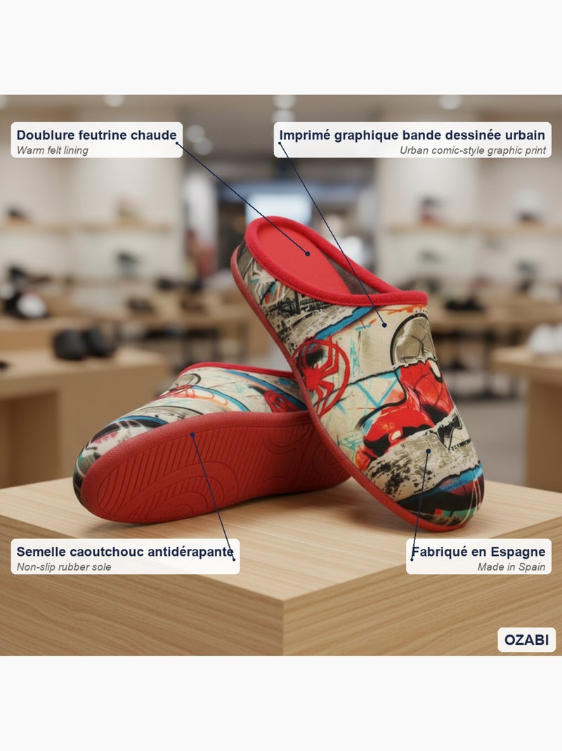 Zapatillas de casa mules hombre ozabi motivos fantasía fabricadas españa Rojo - Kiabi