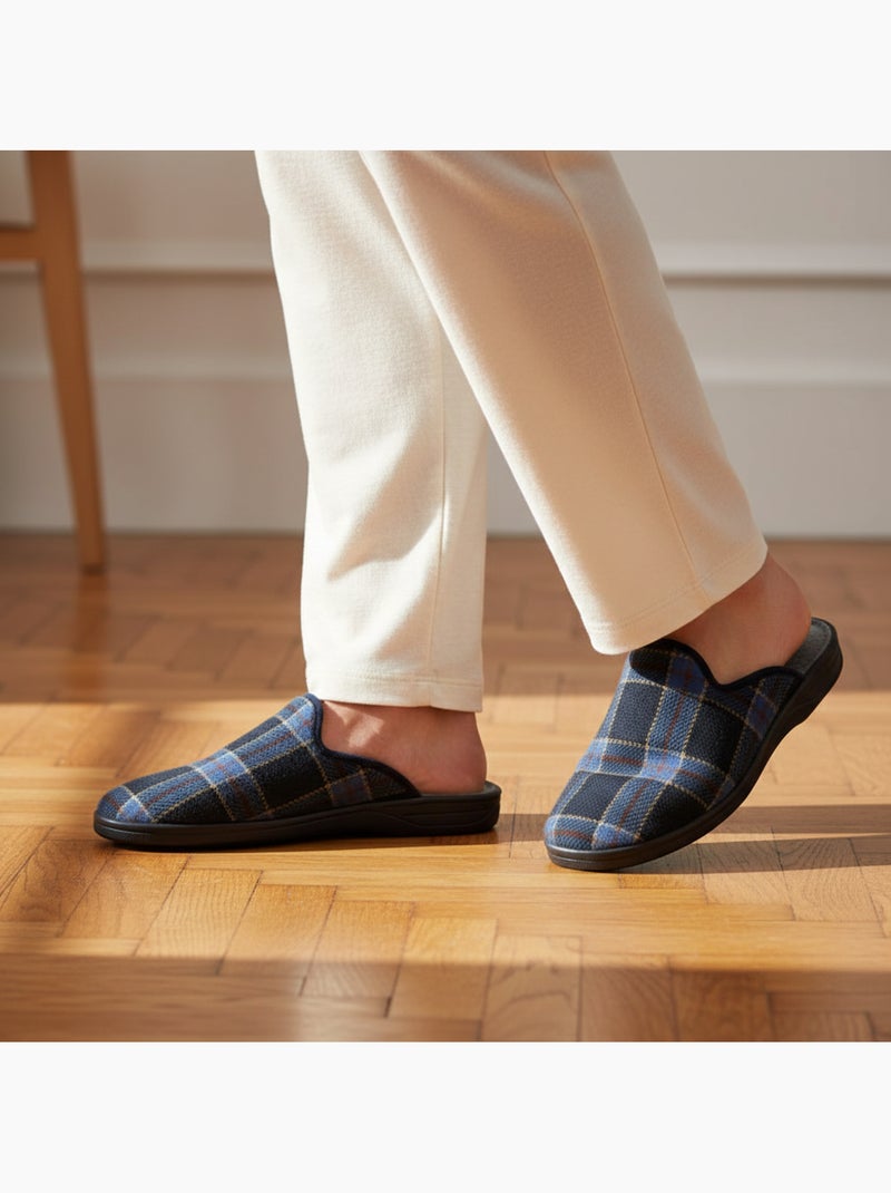 Zapatillas de casa mules hombre tige jacquard escocés ozabi Azul marino - Kiabi