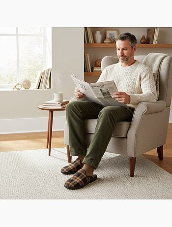 Zapatillas de casa mules hombre tige jacquard escocés ozabi