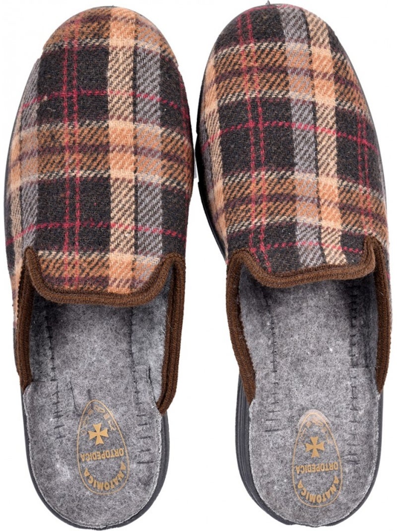 Zapatillas de casa mules hombre tige jacquard escocés ozabi Marrón - Kiabi