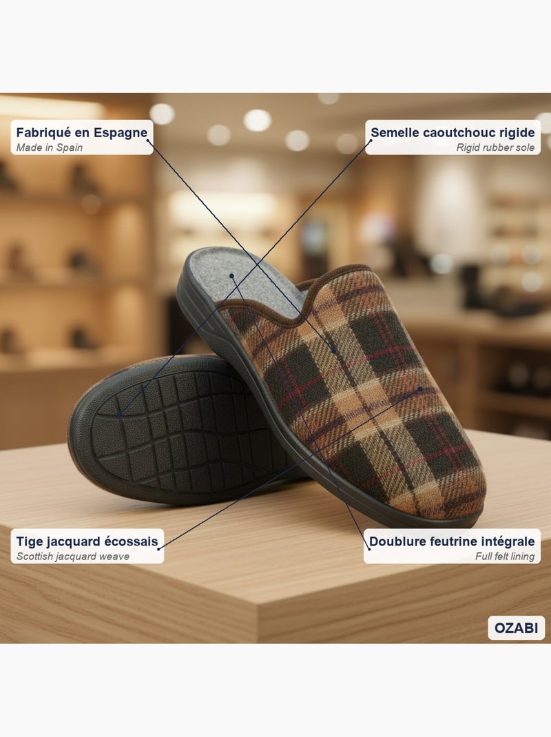 Zapatillas de casa mules hombre tige jacquard escocés ozabi Marrón - Kiabi
