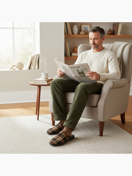 Zapatillas de casa mules hombre tige jacquard escocés ozabi - Kiabi