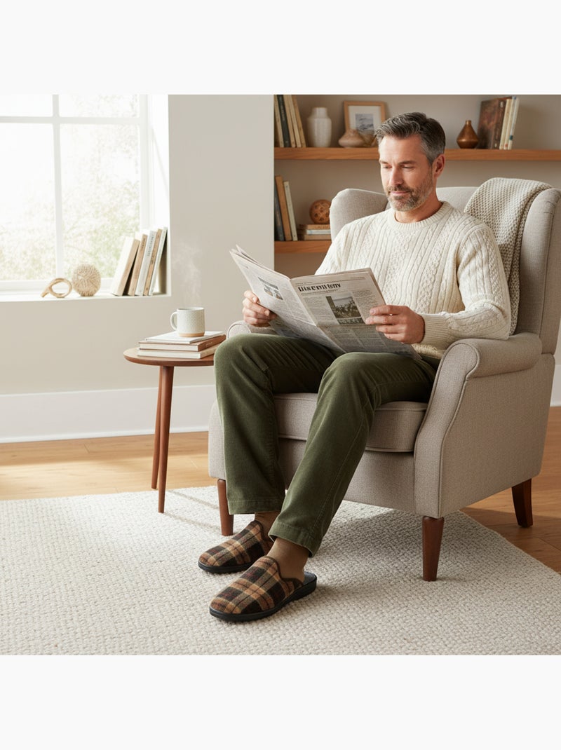 Zapatillas de casa mules hombre tige jacquard escocés ozabi Marrón - Kiabi