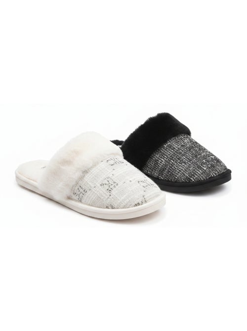 Zapatillas de casa mules mujer cuello piel CXL CHRISTIAN LACROIX pack 2 pares - Kiabi Zapatillas de casa mules mujer cuello piel CXL CHRISTIAN LACROIX pack 2 pares - Kiabi