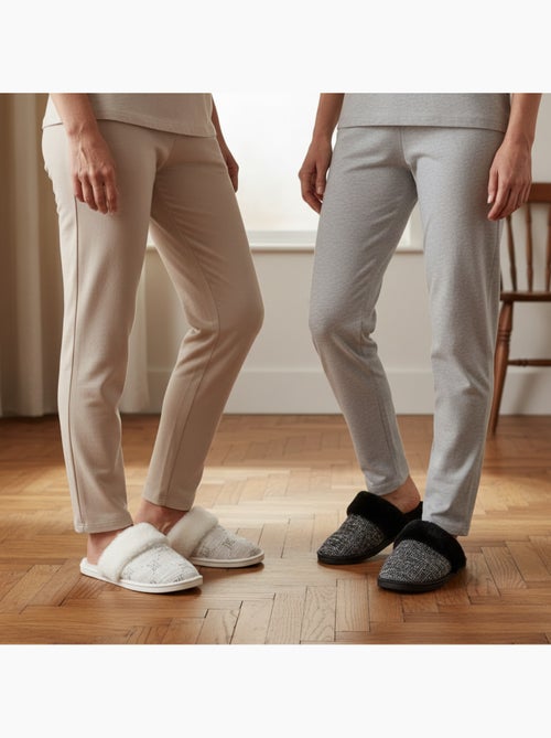 Zapatillas de casa mules mujer cuello piel CXL CHRISTIAN LACROIX pack 2 pares - Kiabi Zapatillas de casa mules mujer cuello piel CXL CHRISTIAN LACROIX pack 2 pares - Kiabi