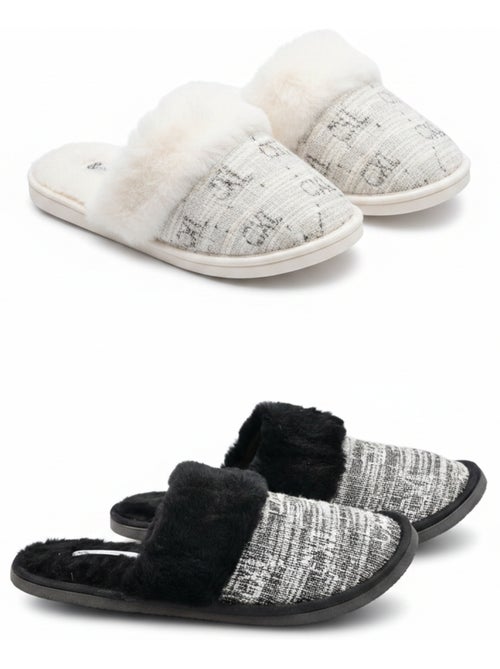 Zapatillas de casa mules mujer cuello piel CXL CHRISTIAN LACROIX pack 2 pares - Kiabi Zapatillas de casa mules mujer cuello piel CXL CHRISTIAN LACROIX pack 2 pares - Kiabi