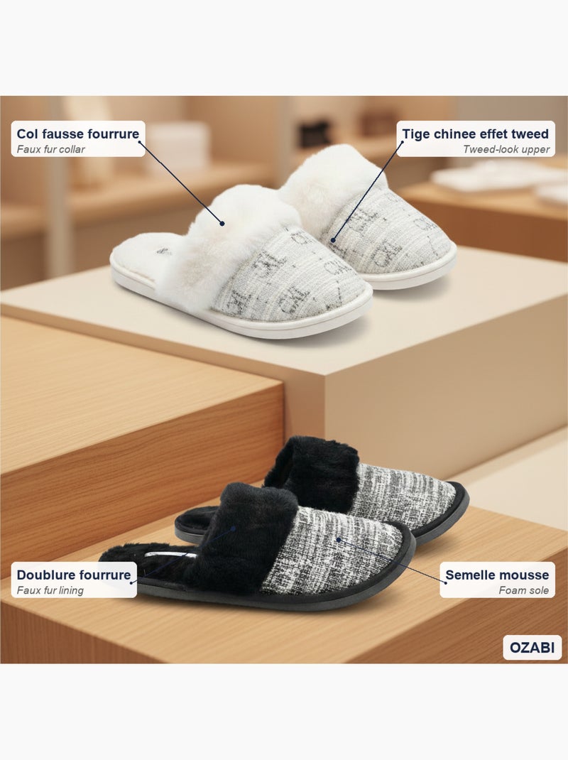 Zapatillas de casa mules mujer cuello piel CXL CHRISTIAN LACROIX pack 2 pares Blanco Negro - Kiabi