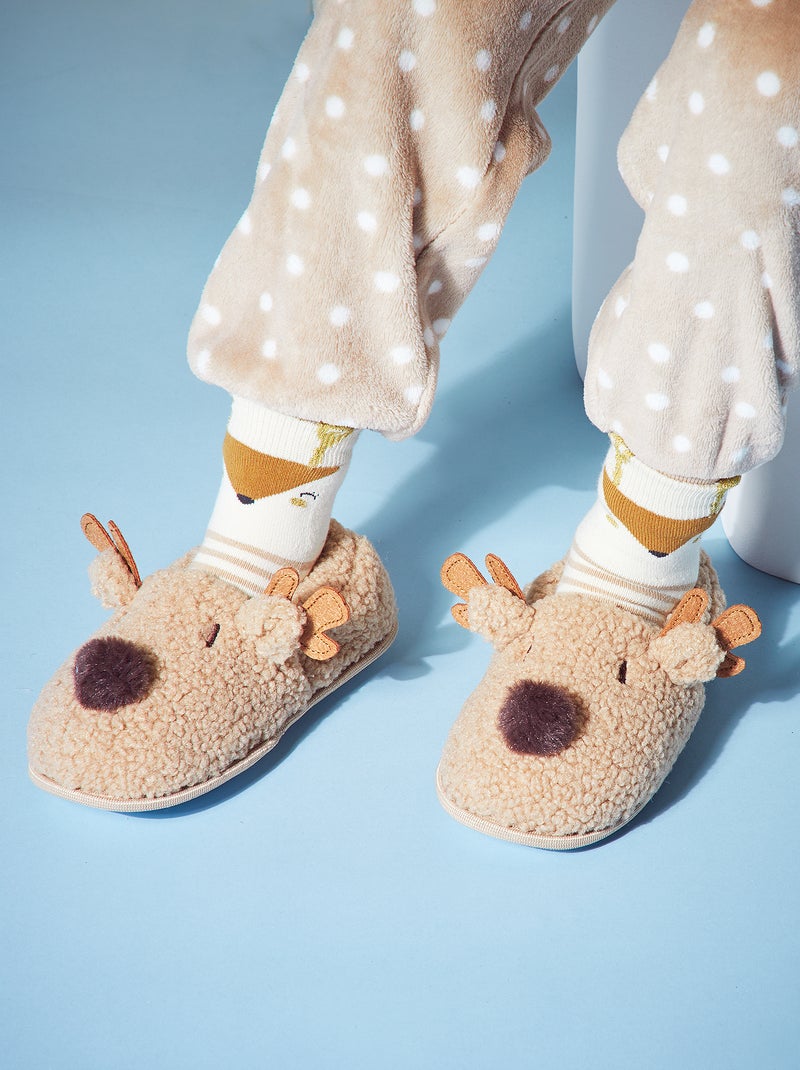 Zapatillas de casa 'Navidad' BEIGE - Kiabi