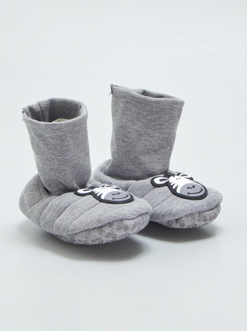 Zapatillas de casa tipo bota 'cebra' GRIS - Kiabi
