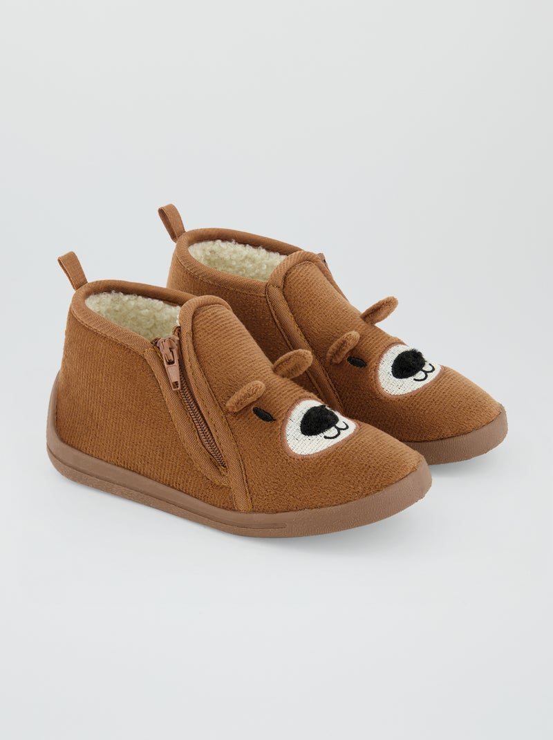 Zapatillas de casa tipo botines con forro de borreguito MARRON - Kiabi