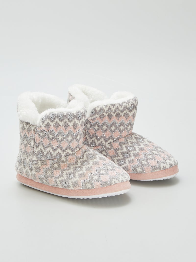 Zapatillas de casa tipo botines de jacquard forrados GRIS - Kiabi