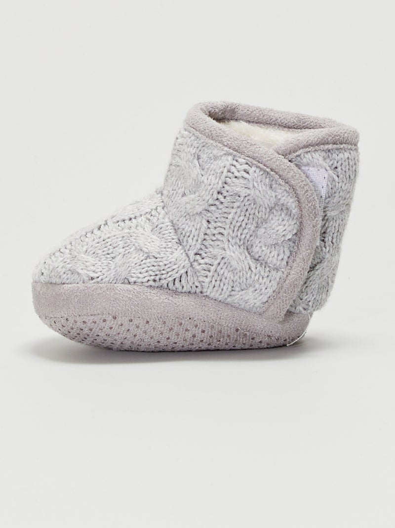 Zapatillas de casa tipo botines de punto gris claro - Kiabi