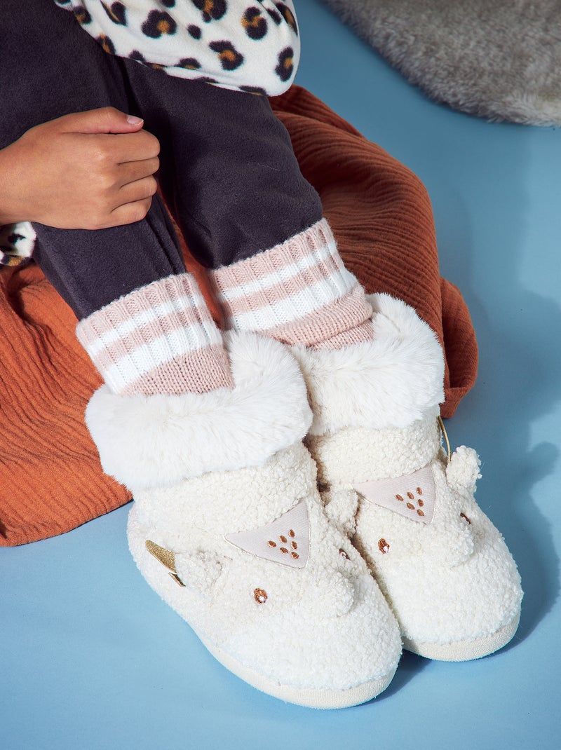Zapatillas de casa tipo botines 'reno de Navidad' BEIGE - Kiabi