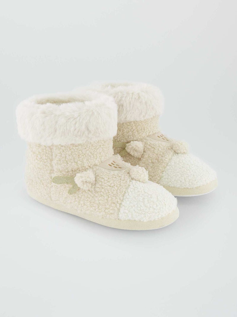Zapatillas de casa tipo botines 'reno de Navidad' BEIGE - Kiabi