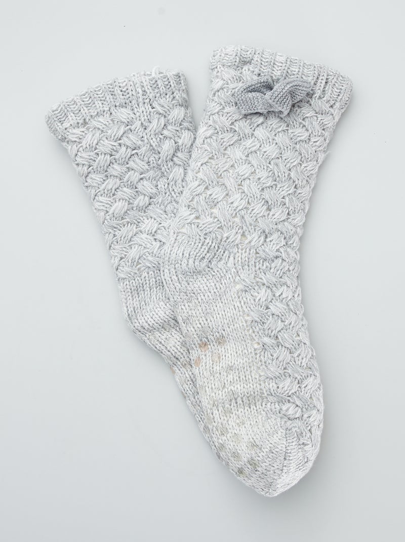 Zapatillas de casa tipo calcetines con lazo de fantasía gris - Kiabi
