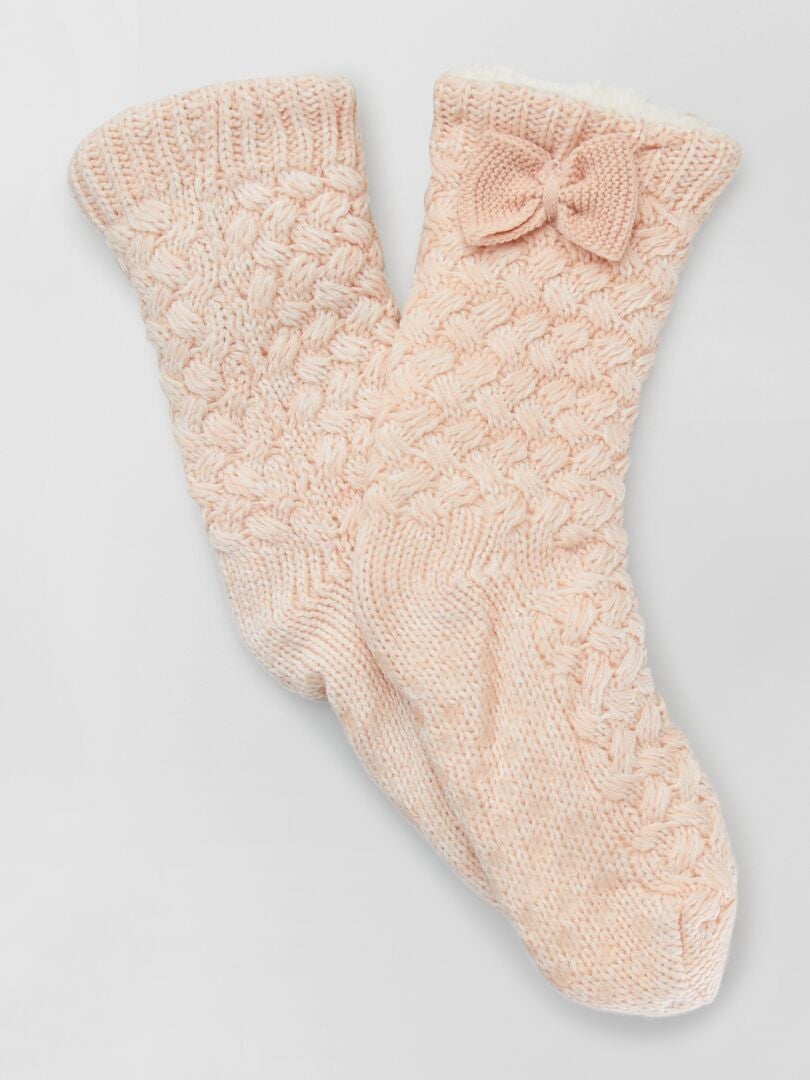 Zapatillas de casa tipo calcetines con lazo de fantasía rosa - Kiabi