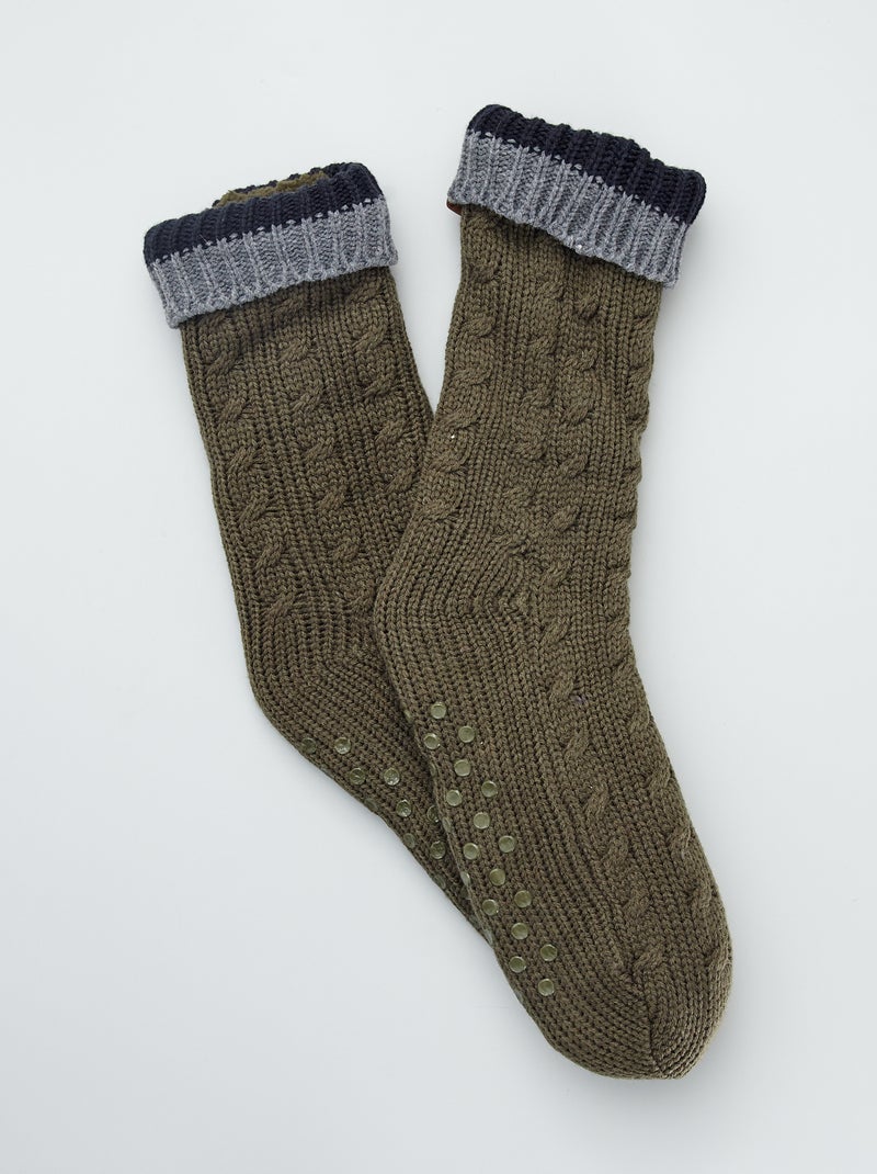 Zapatillas de casa tipo calcetines con pelo caqui - Kiabi