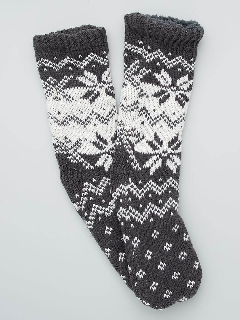 Zapatillas de casa tipo calcetines con pelo gris - Kiabi
