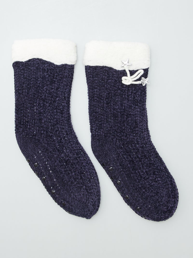 Zapatillas de casa tipo calcetines con pelo PURPURA - Kiabi