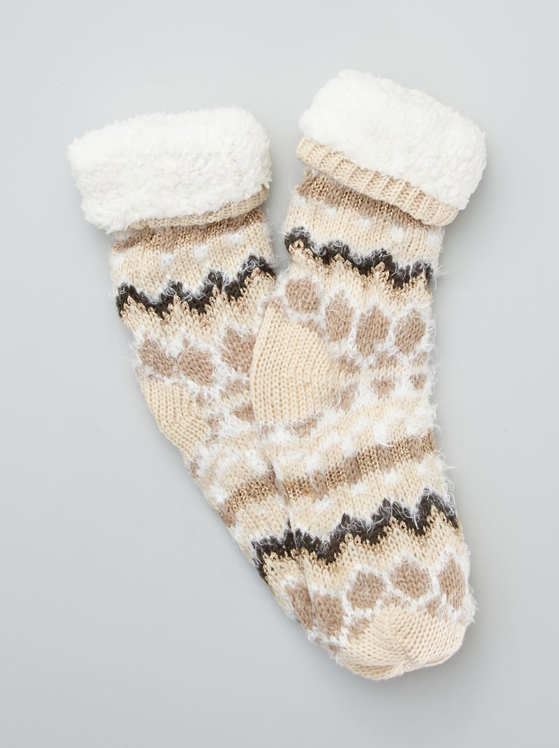Zapatillas de casa tipo calcetines de material de jacquard crudo - Kiabi