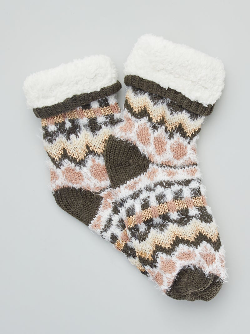 Zapatillas de casa tipo calcetines de material de jacquard gris - Kiabi