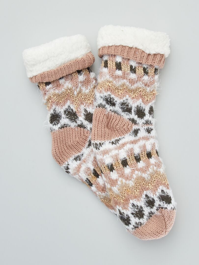 Zapatillas de casa tipo calcetines de material de jacquard rosa - Kiabi